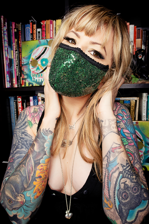 green sequin fashion face mask by Jessica Louise